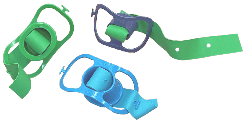 green, blue and purple bite blocks