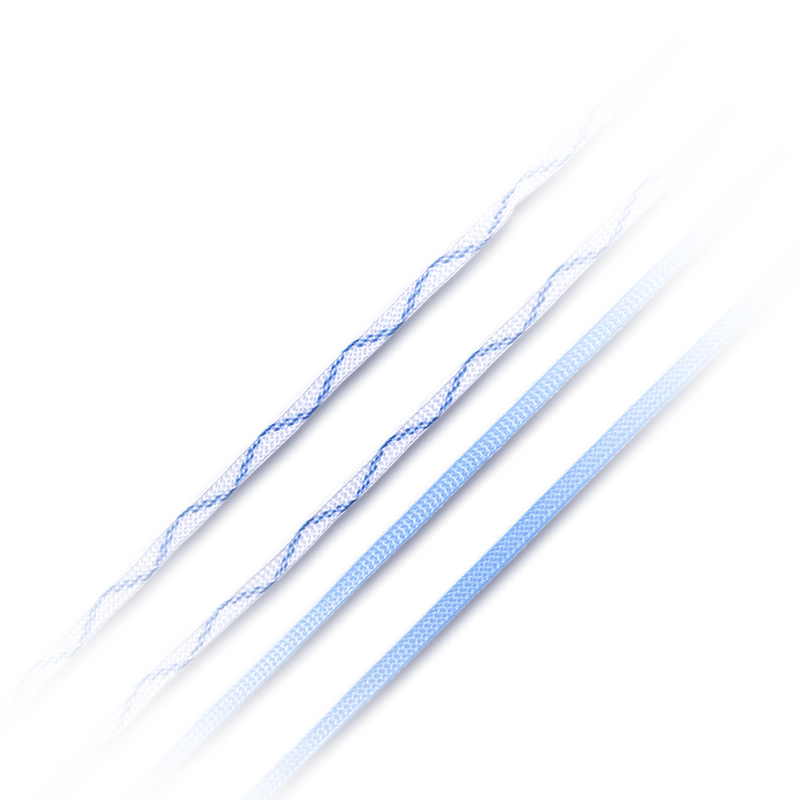 two blue sutures and two white and blue suture